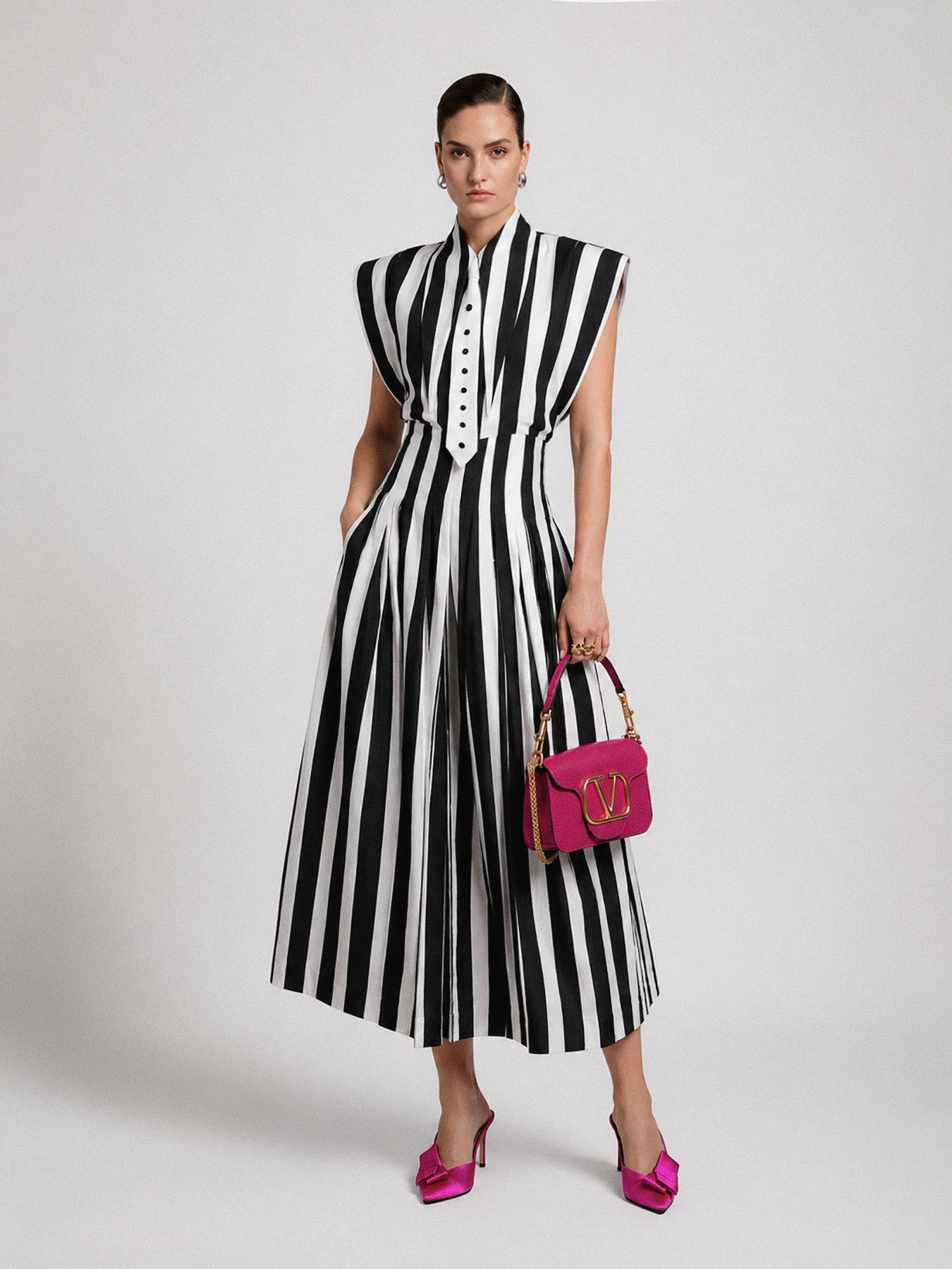 High-Waisted Striped Cotton Maxi Skirt