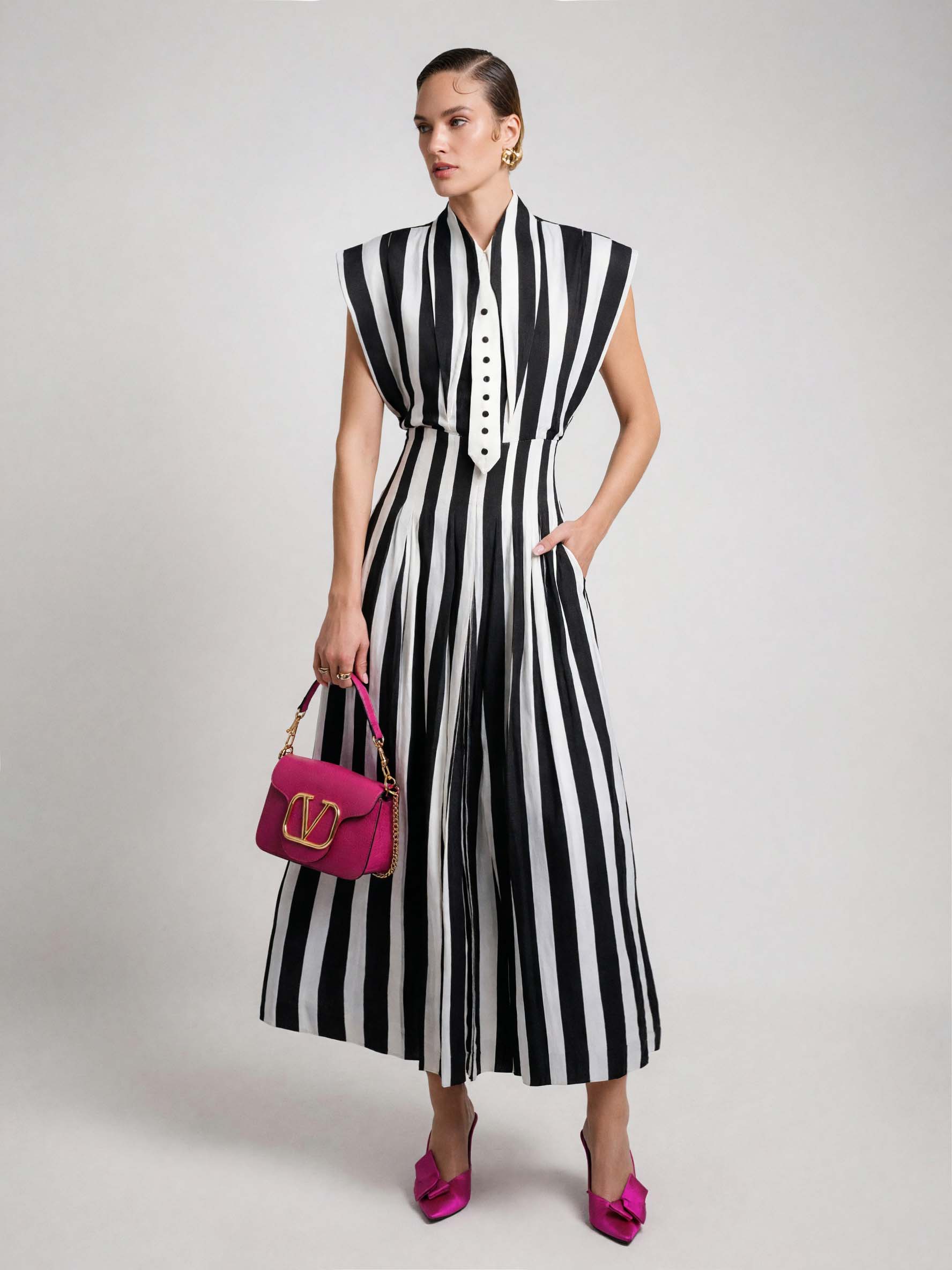 High-Waisted Striped Cotton Maxi Skirt