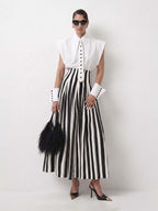High-Waisted Striped Cotton Maxi Skirt, worn by a model, front view