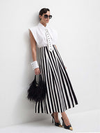 High-Waisted Striped Cotton Maxi Skirt