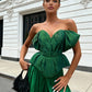 Emerald Green Silk Taffeta Draped Corset with Peplum