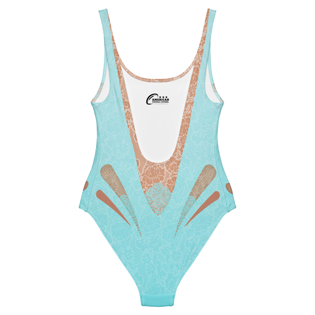 Aqua Blue Luxy Lace One-Piece Swimsuit - Mologoko Couture