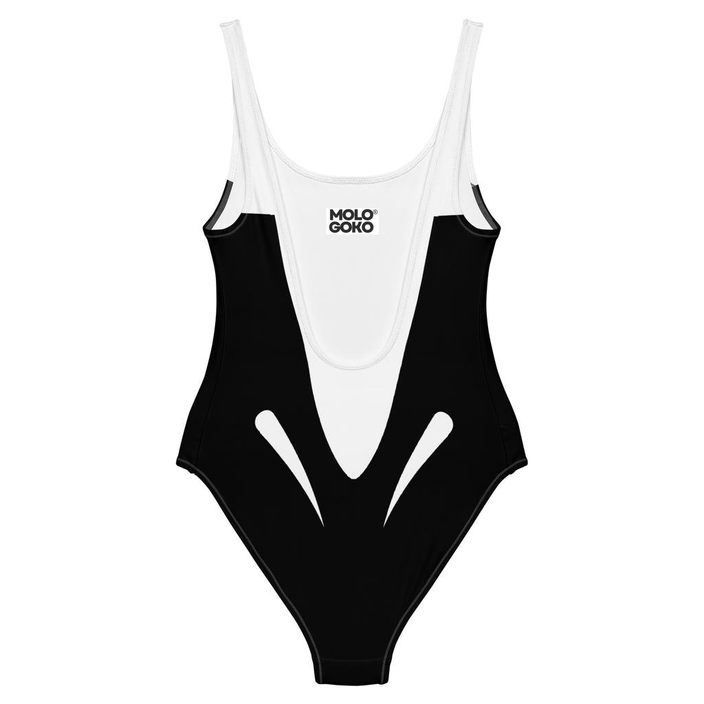 Corset Lacing Imitation Black and White One-Piece Swimsuit - Mologoko Couture