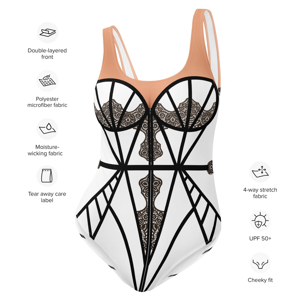 Chapel Window 
One-Piece Swimsuit White - Mologoko Couture