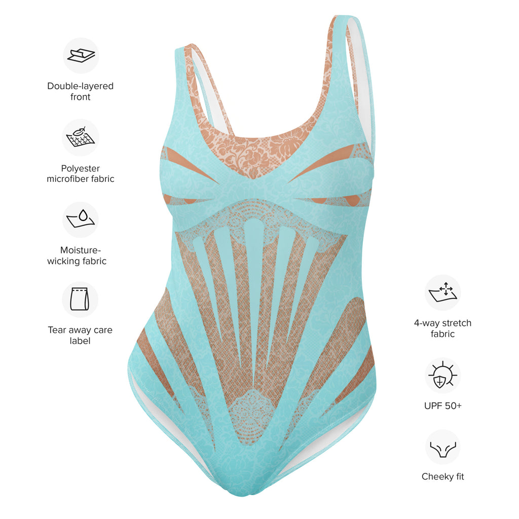 Aqua Blue Luxy Lace One-Piece Swimsuit - Mologoko Couture