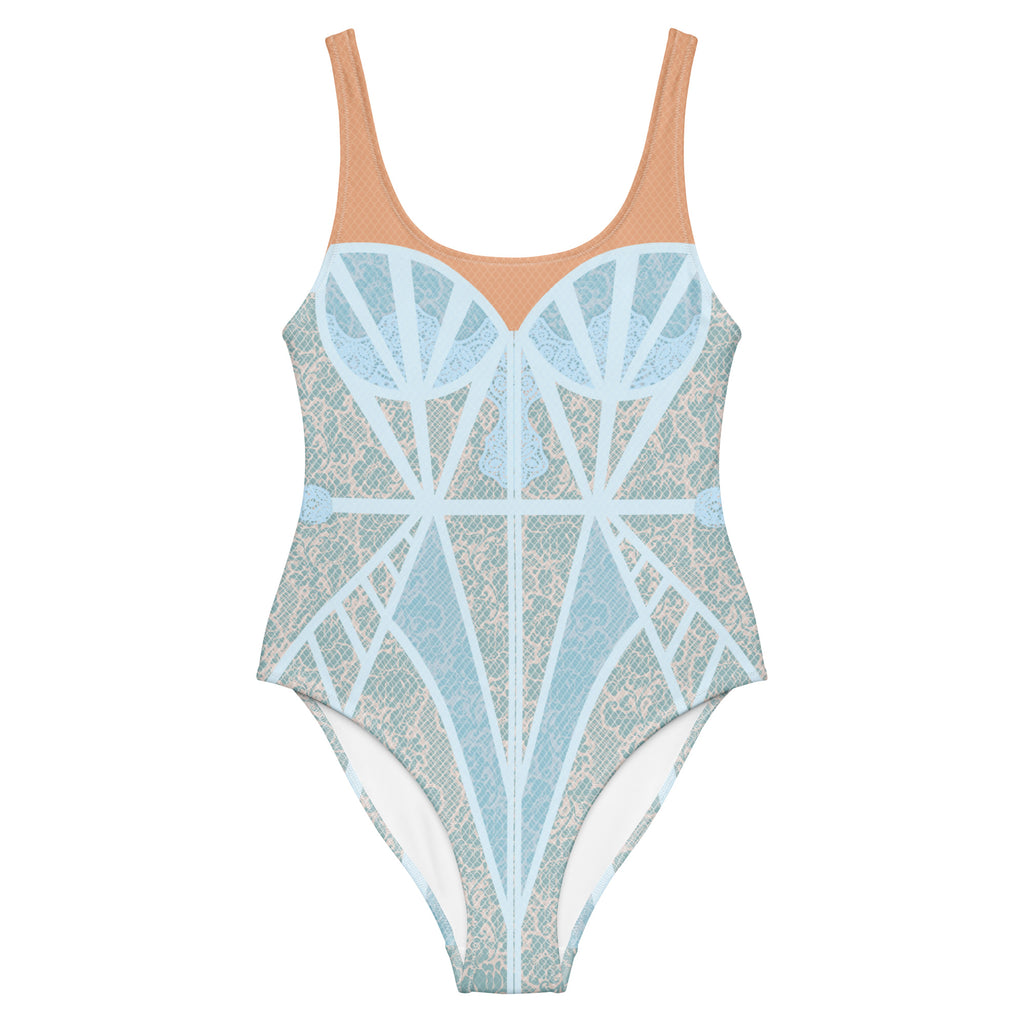 Blue Lace Chapel Window One-Piece Swimsuit - Mologoko Couture