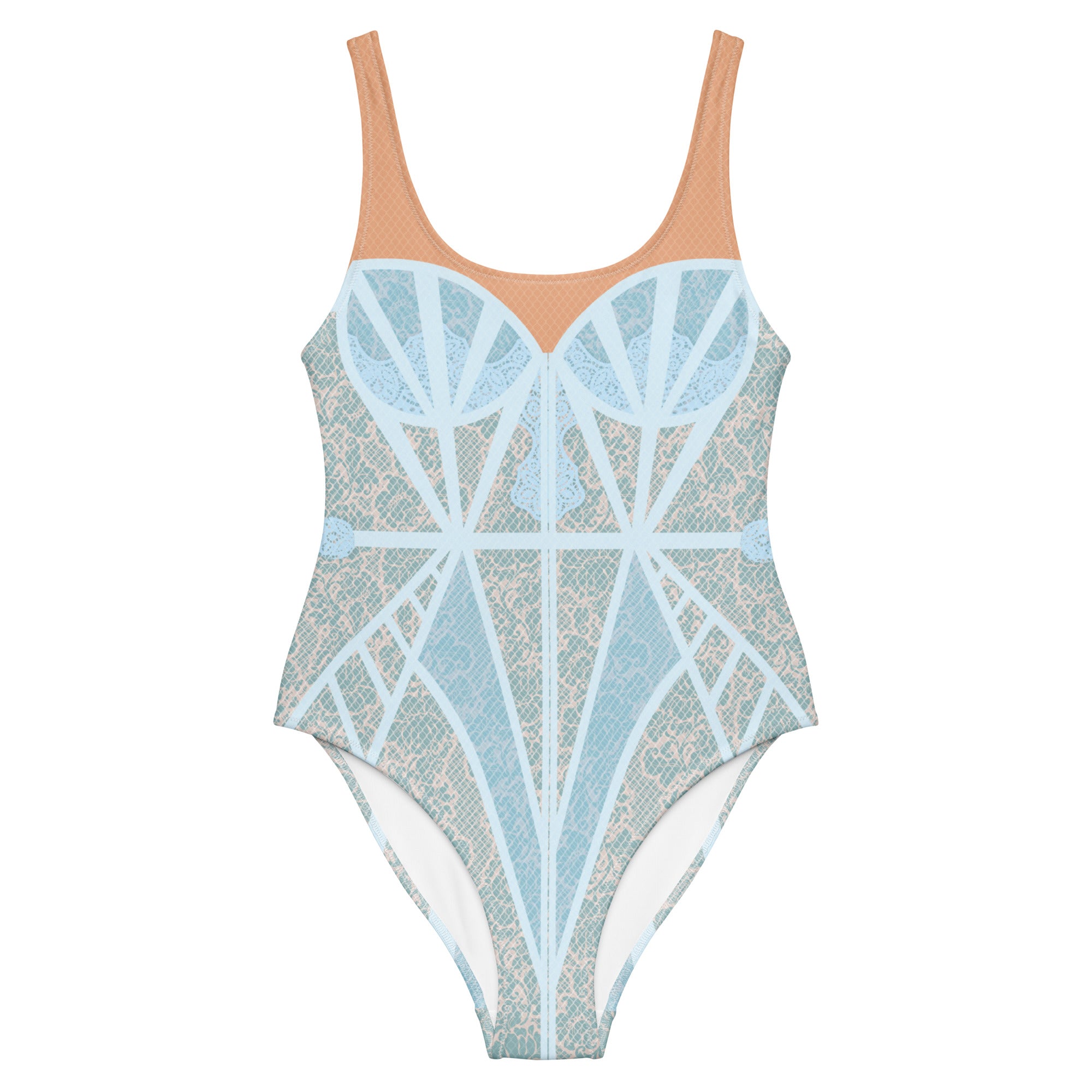 Blue Lace Chapel Window One-Piece Swimsuit - Mologoko Couture