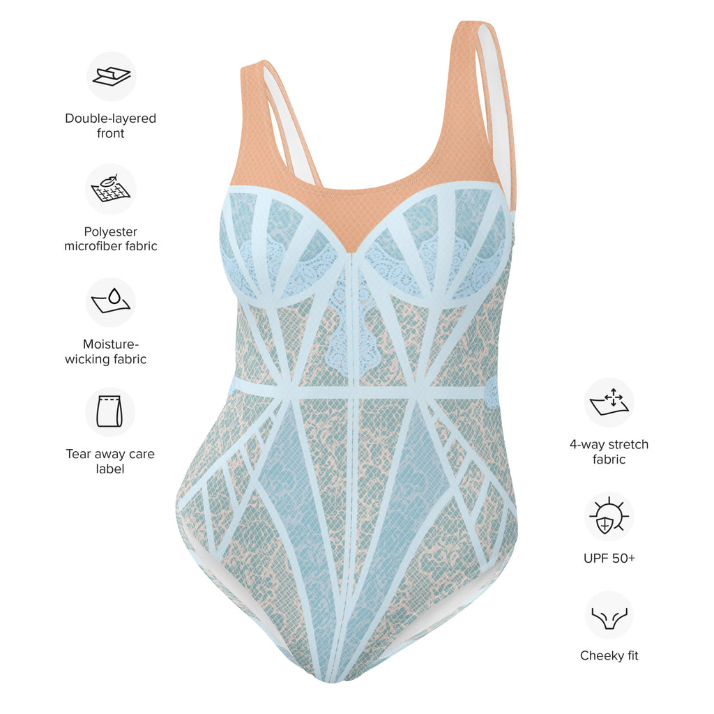 Blue Lace Chapel Window One-Piece Swimsuit - Mologoko Couture