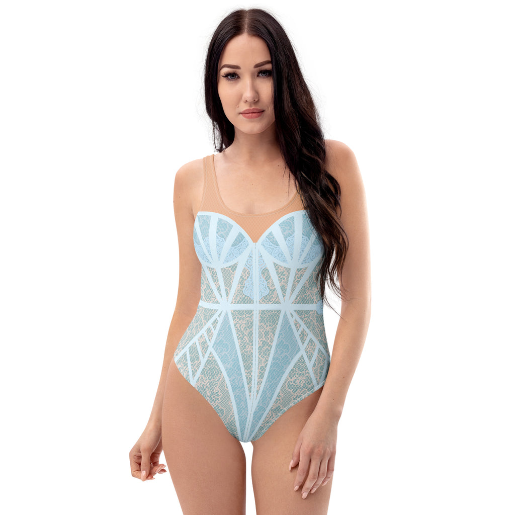 Blue Lace Chapel Window One-Piece Swimsuit - Mologoko Couture