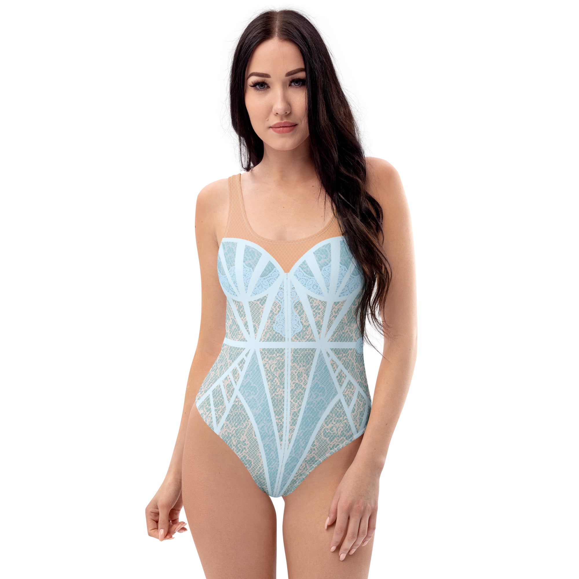 Blue Lace Chapel Window One-Piece Swimsuit - Mologoko Couture