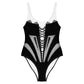 Corset Lacing Imitation Black and White One-Piece Swimsuit - Mologoko Couture