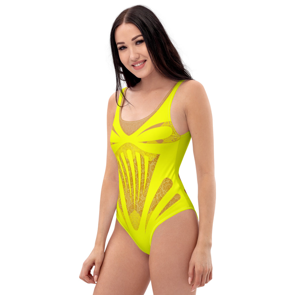 Yellow Lace One-Piece Swimsuit - Mologoko Couture