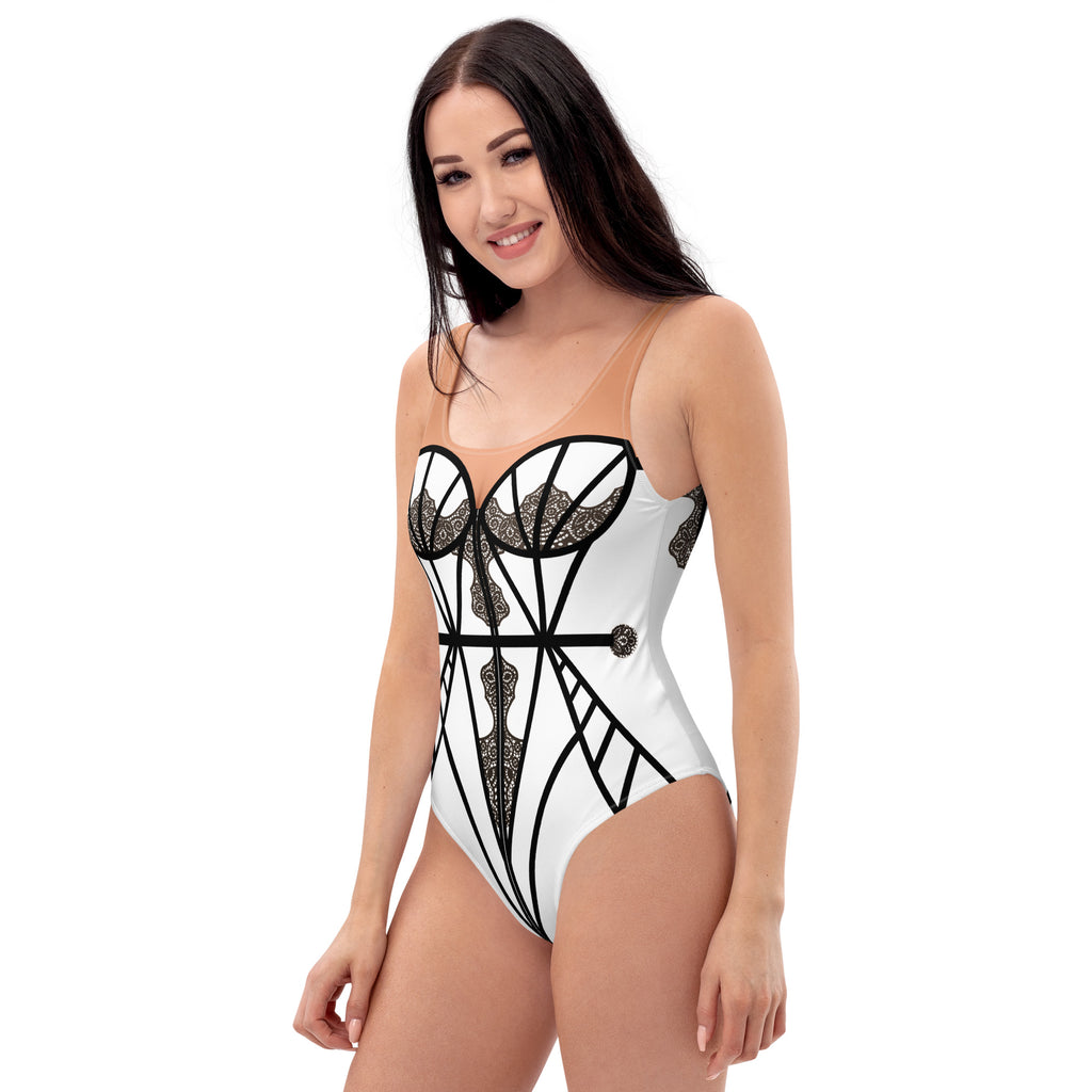 Chapel Window 
One-Piece Swimsuit White - Mologoko Couture