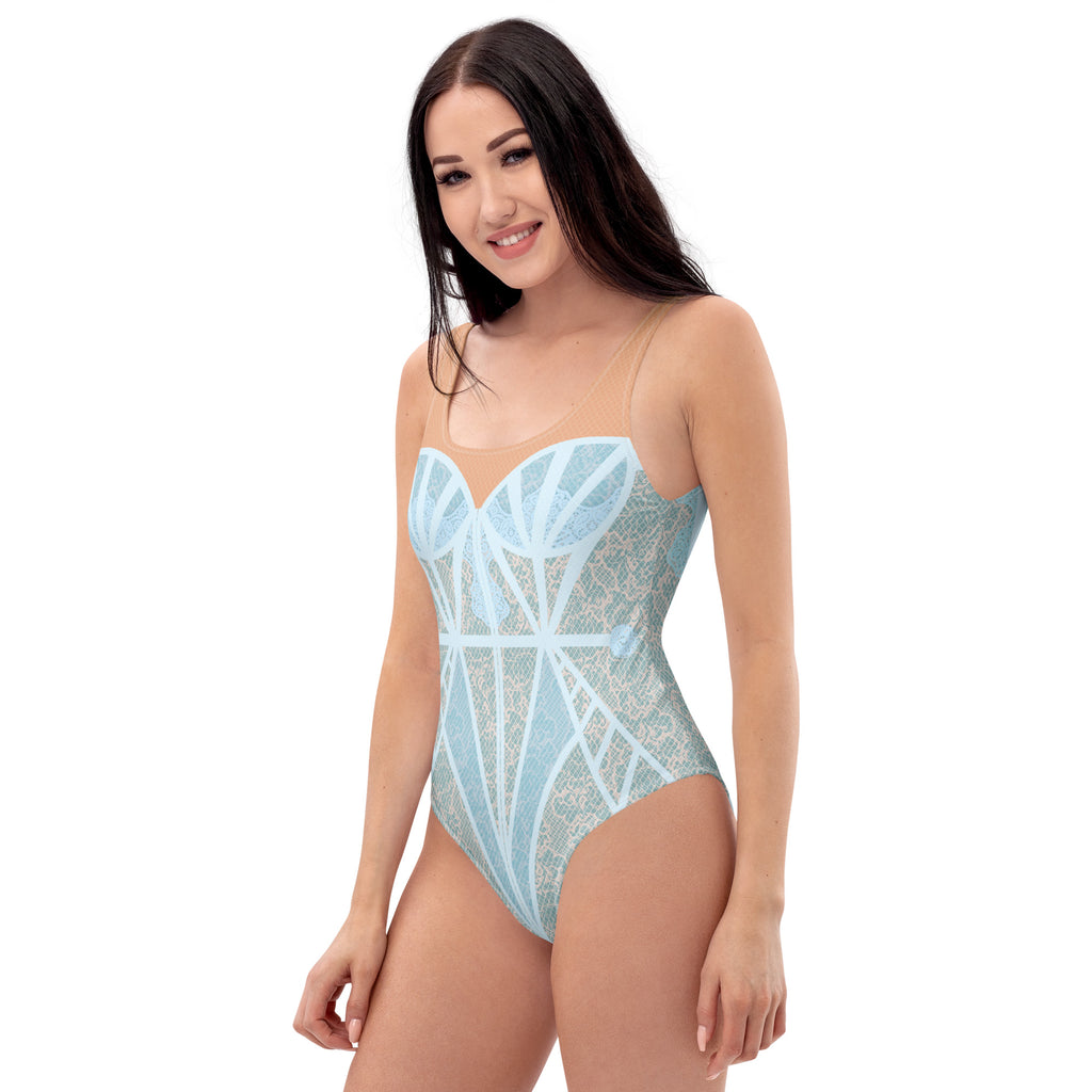 Blue Lace Chapel Window One-Piece Swimsuit - Mologoko Couture