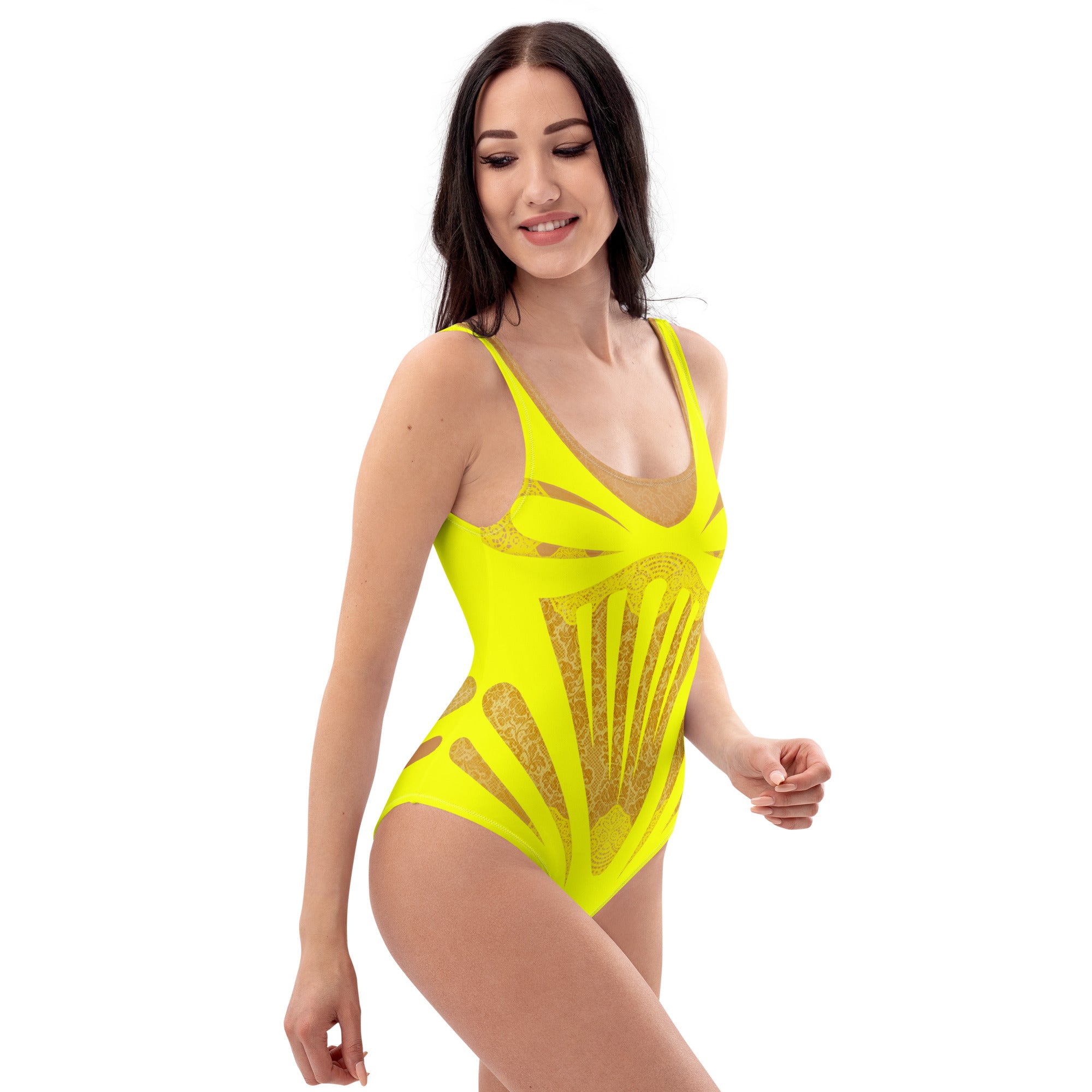 Yellow Lace One-Piece Swimsuit - Mologoko Couture