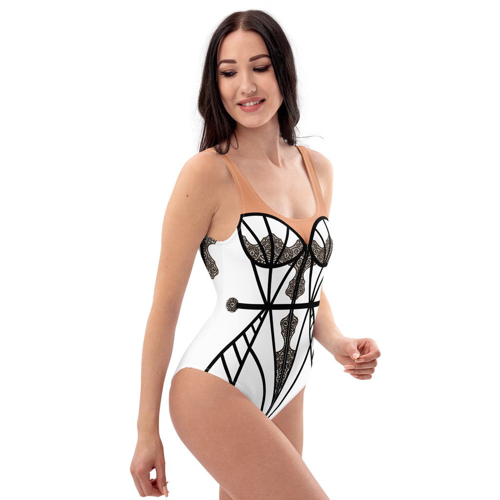 Chapel Window 
One-Piece Swimsuit White - Mologoko Couture