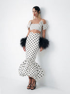 Polka dot Beatrice Single Bubble Skirt, worn by a model, front view