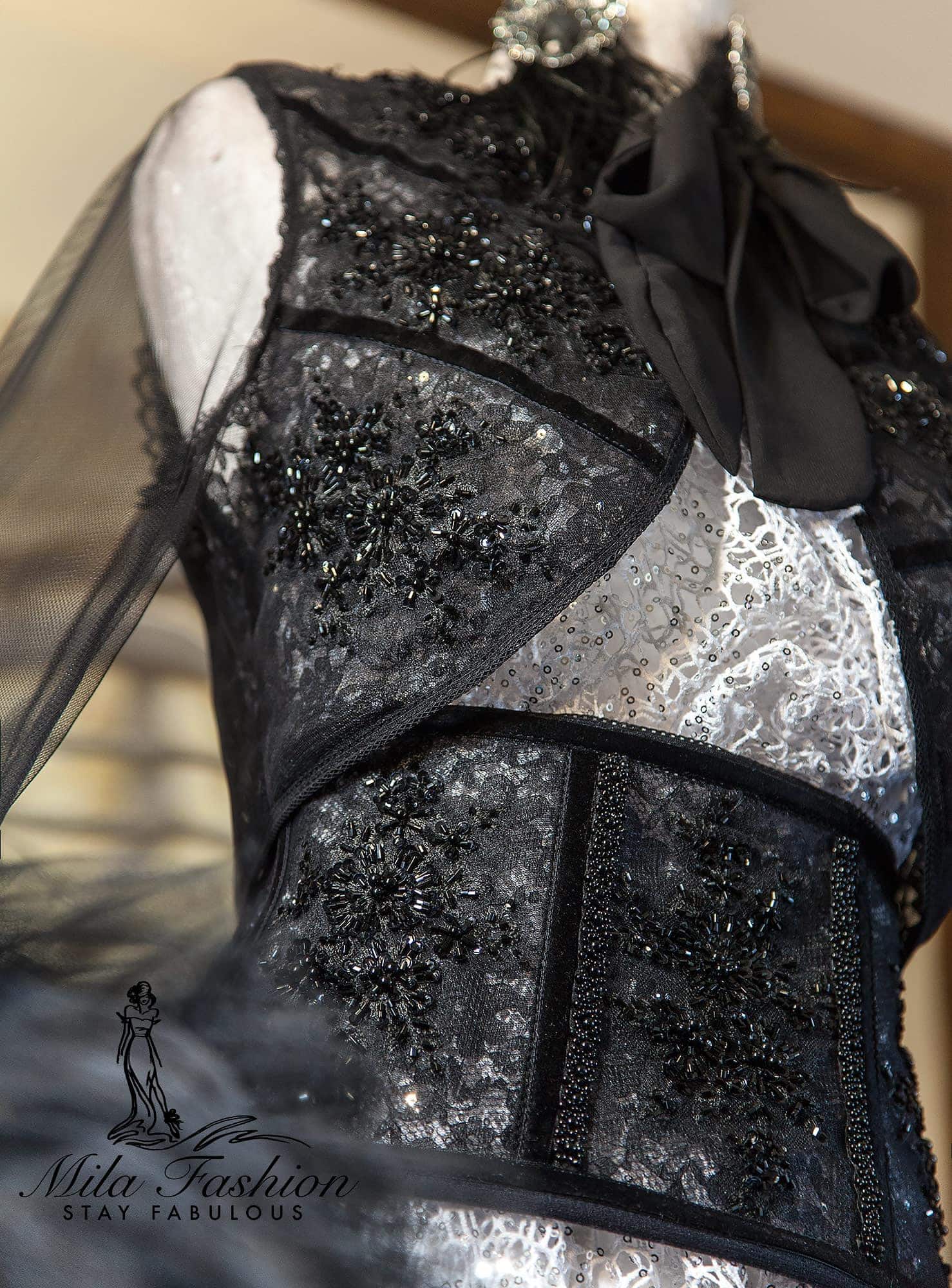 Embroidered Semi Sheer Large Tulle Sleeves Black Bolero Jacket - Mologoko Couture