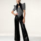 Leopard Stretch Cotton Twill Corseted To with Sleeves