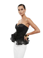 Dina Red Carpet Style Corset with Peplum and Flower