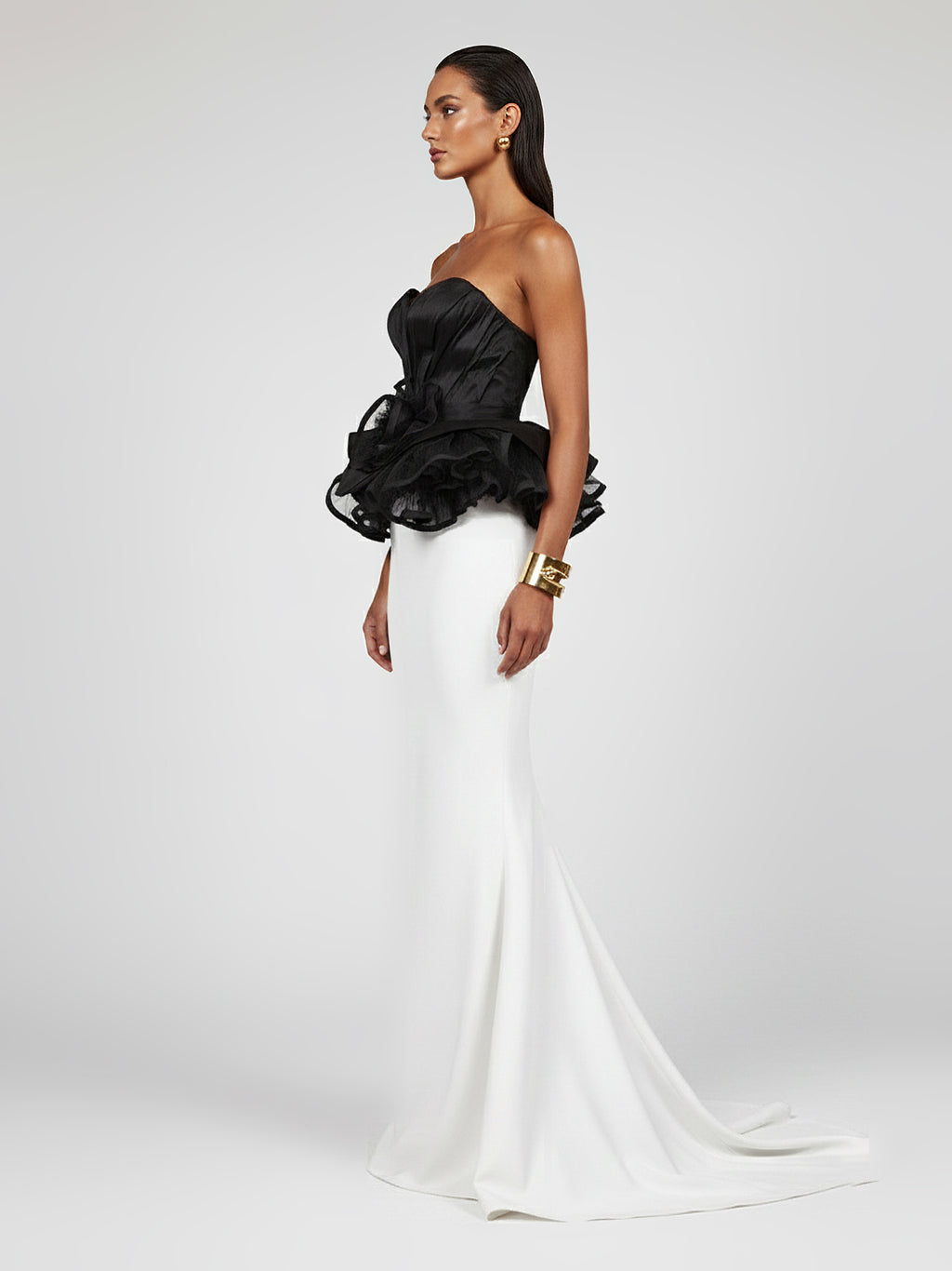 Dina Red Carpet Style Corset with Peplum and Flower