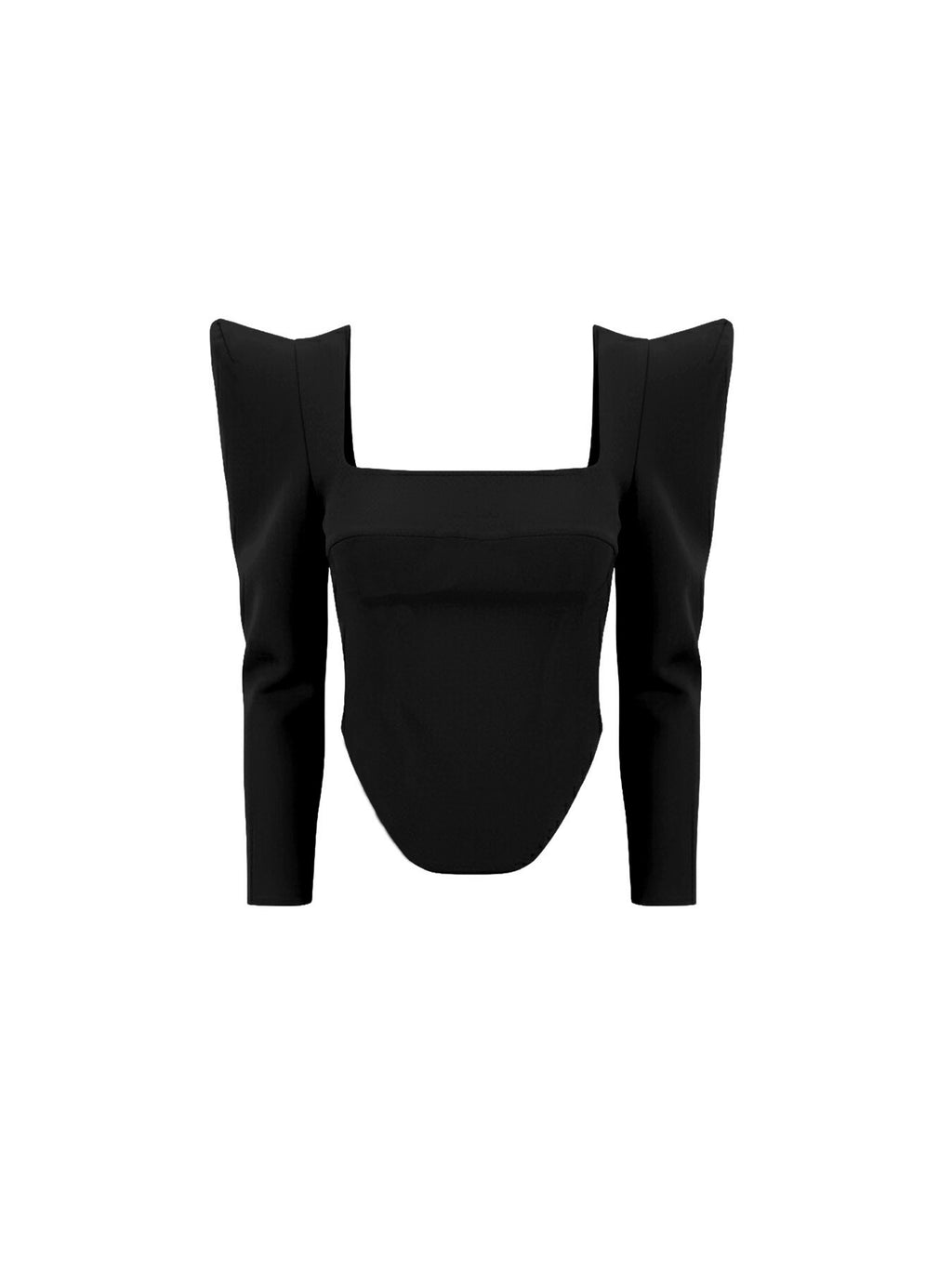 Stretch Cotton Twill Corseted Top with Long Sleeves