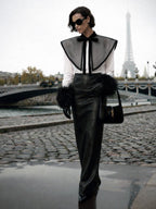 Organza Oversized Detachable Collar with Velvet Ties