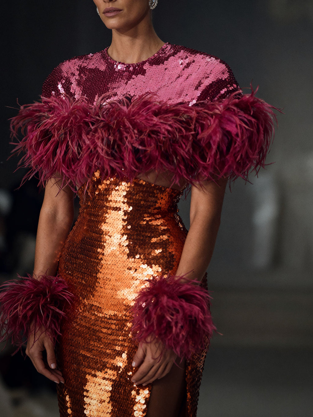 Sequin And Ostrich Feathers Shoulder Cover
