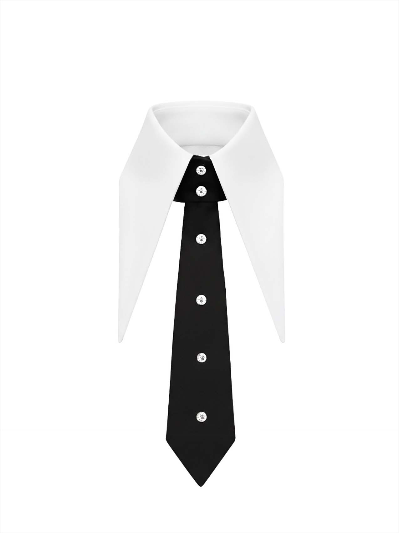 Tuxedo Detachable Collar with Tie and Rhinestones