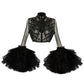Embroidered Semi Sheer Large Tulle Sleeves Black Bolero Jacket - Mologoko Couture
