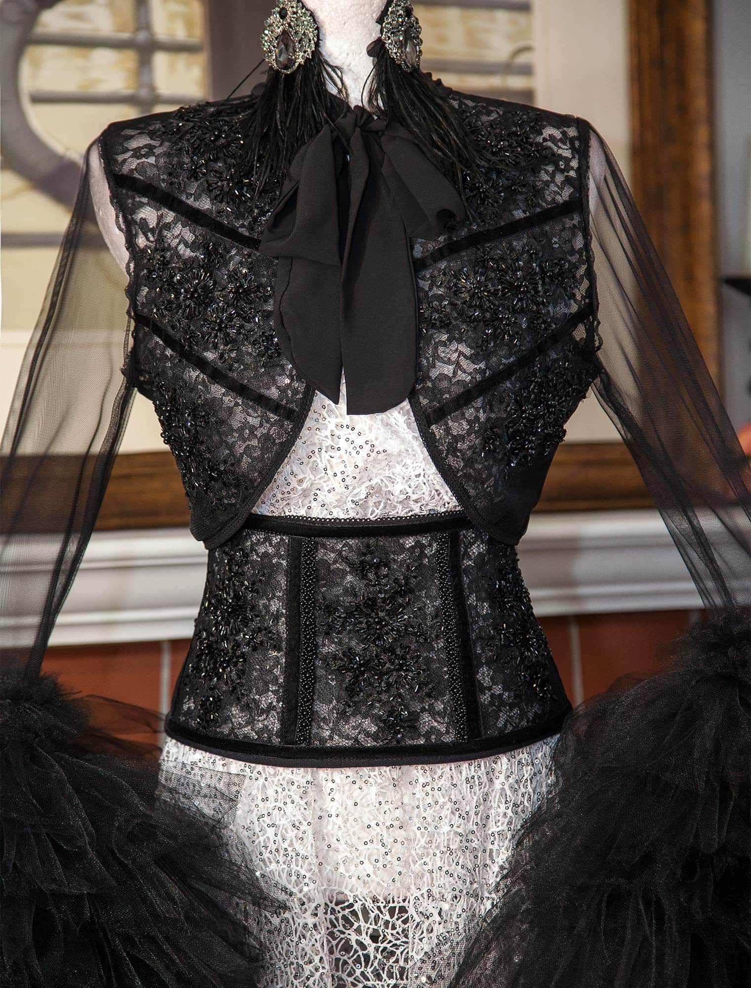 Embroidered Semi Sheer Large Tulle Sleeves Black Bolero Jacket - Mologoko Couture