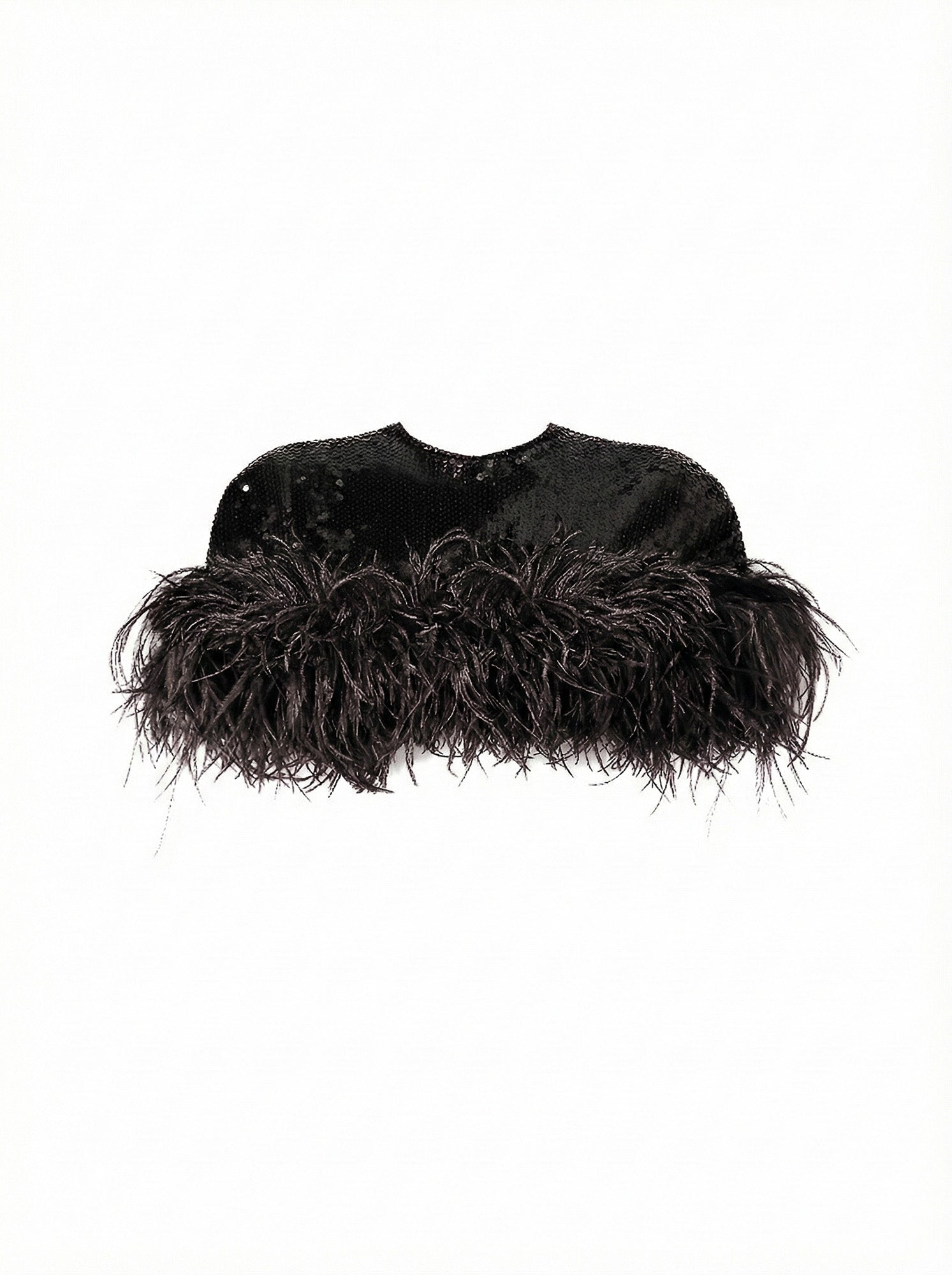 Sequin And Ostrich Feathers Shoulder Cover