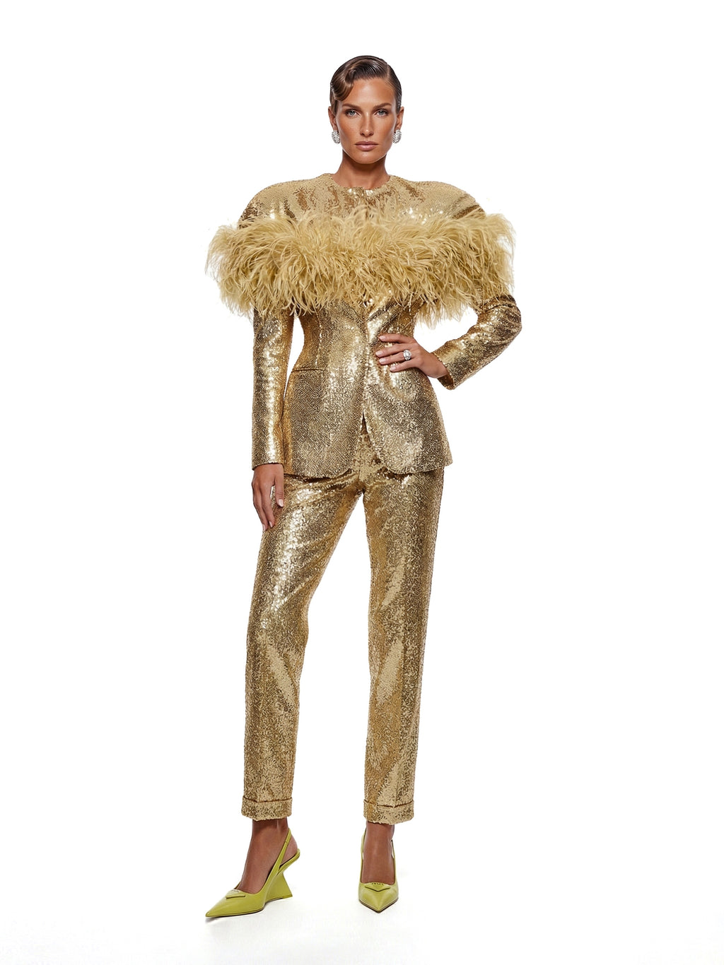 Sequin And Ostrich Feathers Shoulder Cover