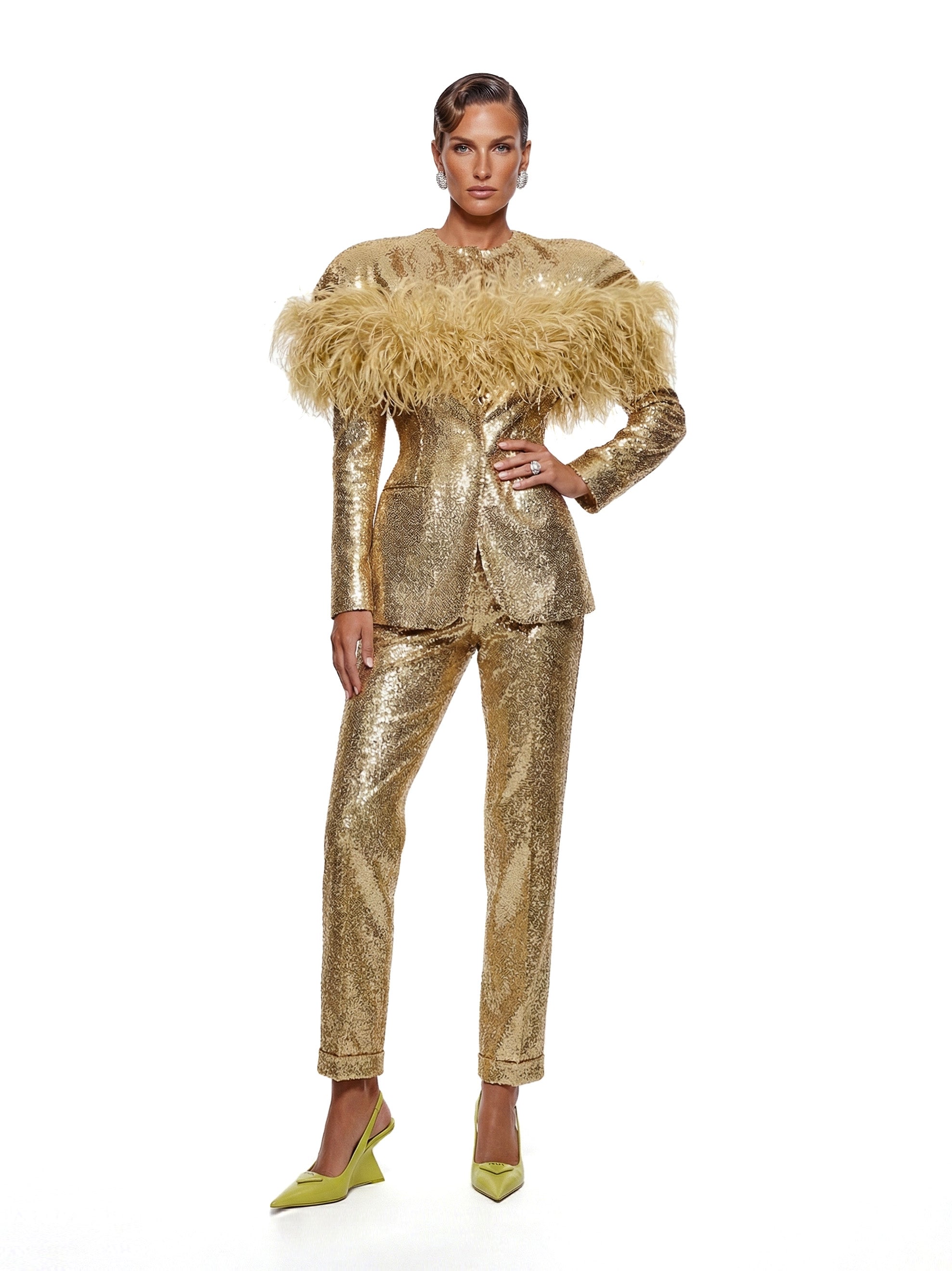 Sequin And Ostrich Feathers Shoulder Cover
