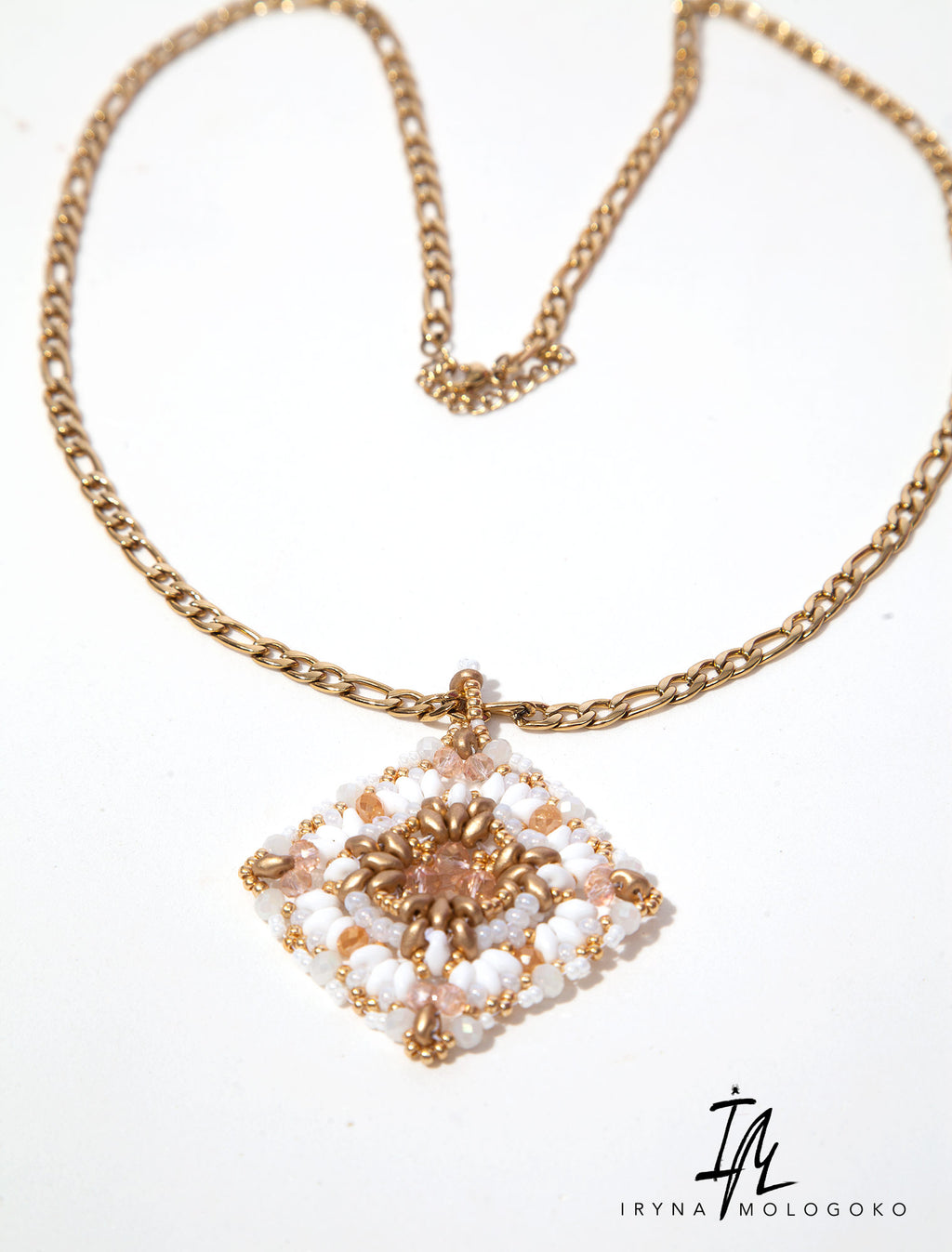 Dominique Reversible Handbeaded Lace Large Luxurious Pendant Necklace - Mologoko Couture