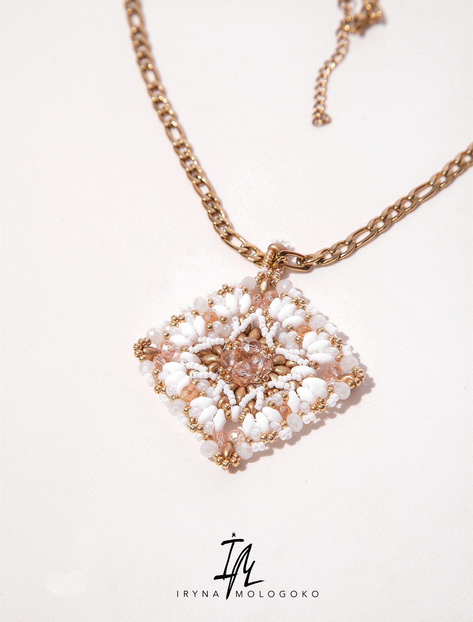 Dominique Reversible Handbeaded Lace Large Luxurious Pendant Necklace - Mologoko Couture