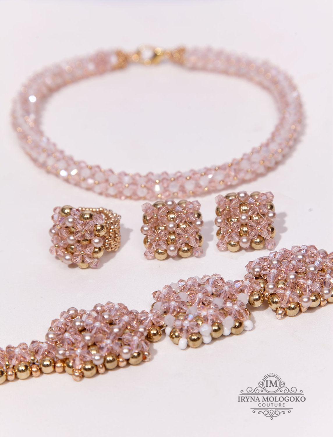 BLUSH PINK GOLD BEADED STATEMENT SET - Mologoko Couture