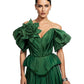 Emerald Green Silk Taffeta Draped Corset with Peplum