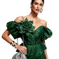 Emerald Green Silk Taffeta Draped Corset with Peplum