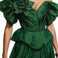 Emerald Green Silk Taffeta Draped Corset with Peplum