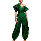 Emerald Green Silk Taffeta Draped Corset with Peplum