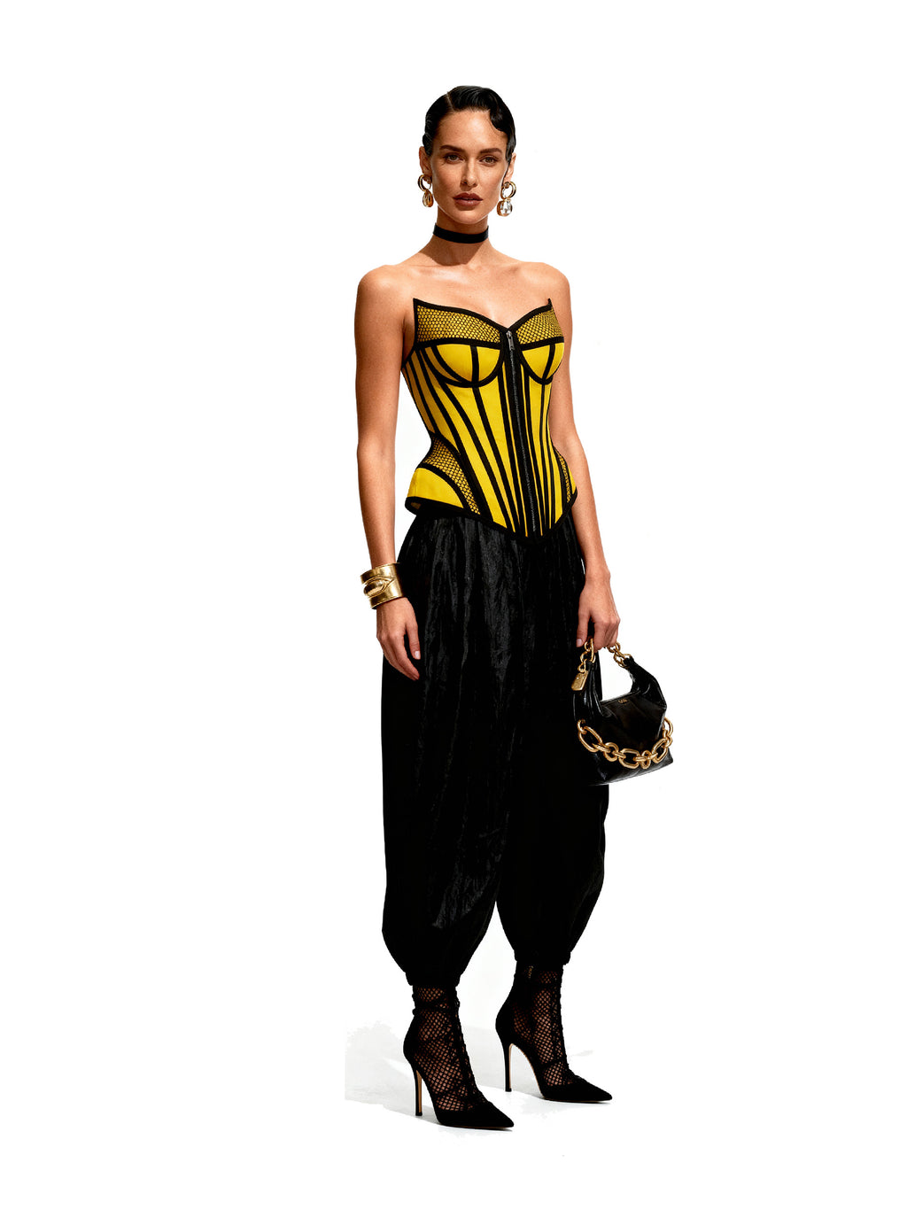 Ferrari Yellow Organic Canvas  Front Zipper Corset Bustier