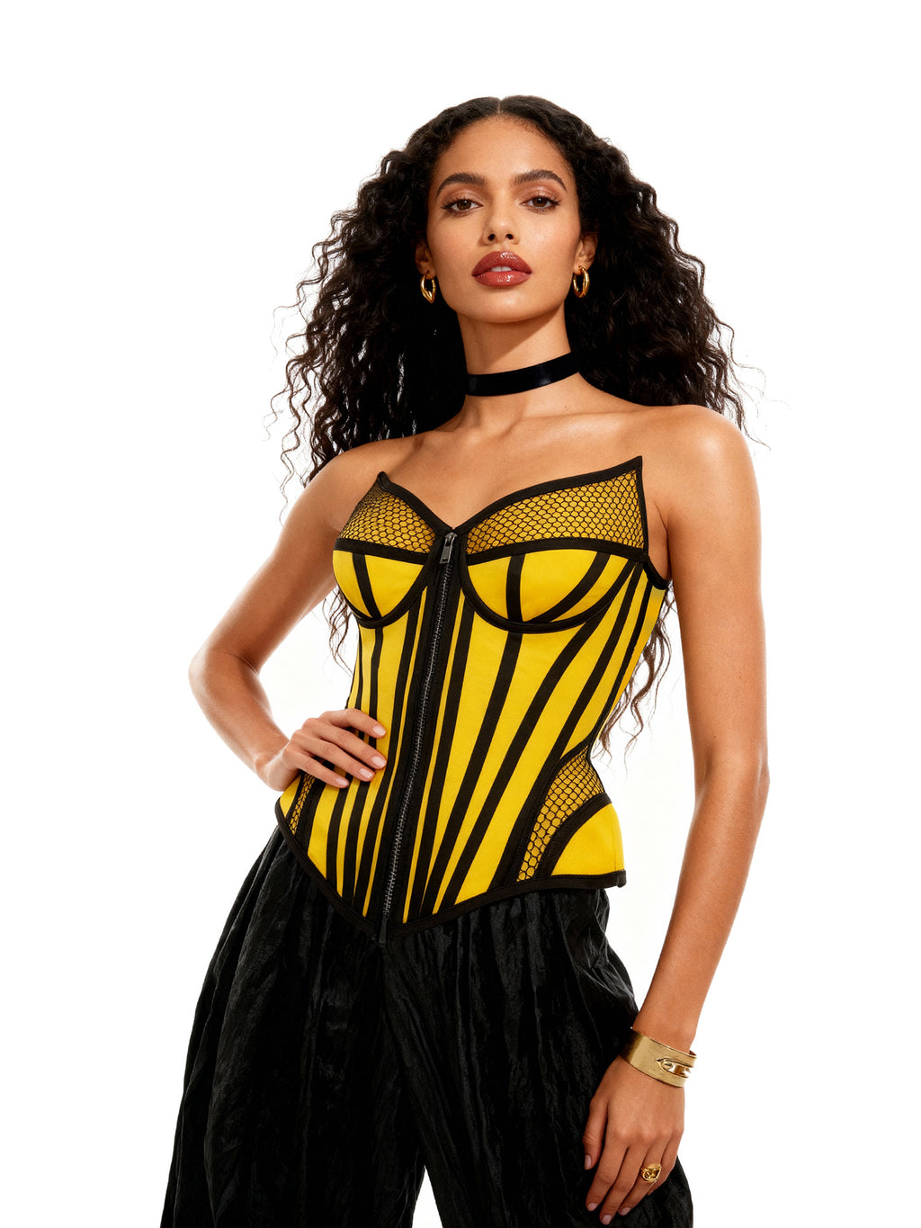 Ferrari Yellow Organic Canvas  Front Zipper Corset Bustier