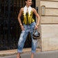 Ferrari Yellow Organic Canvas  Front Zipper Corset Bustier