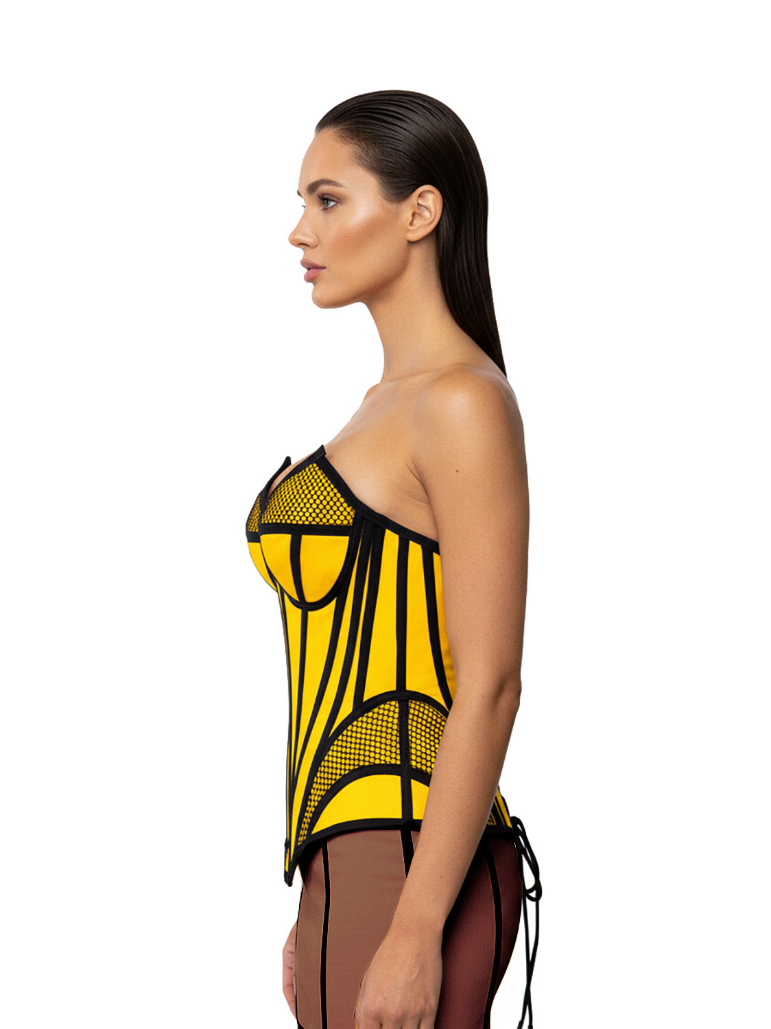 Ferrari Yellow Organic Canvas  Front Zipper Corset Bustier