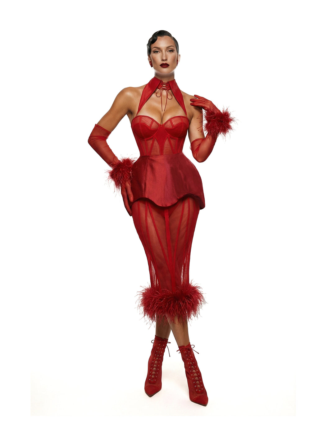 Chapel Window Midi Organza and Feathers Skirt