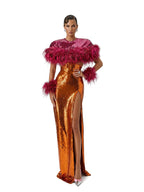 Sequin And Ostrich Feathers Shoulder Cover