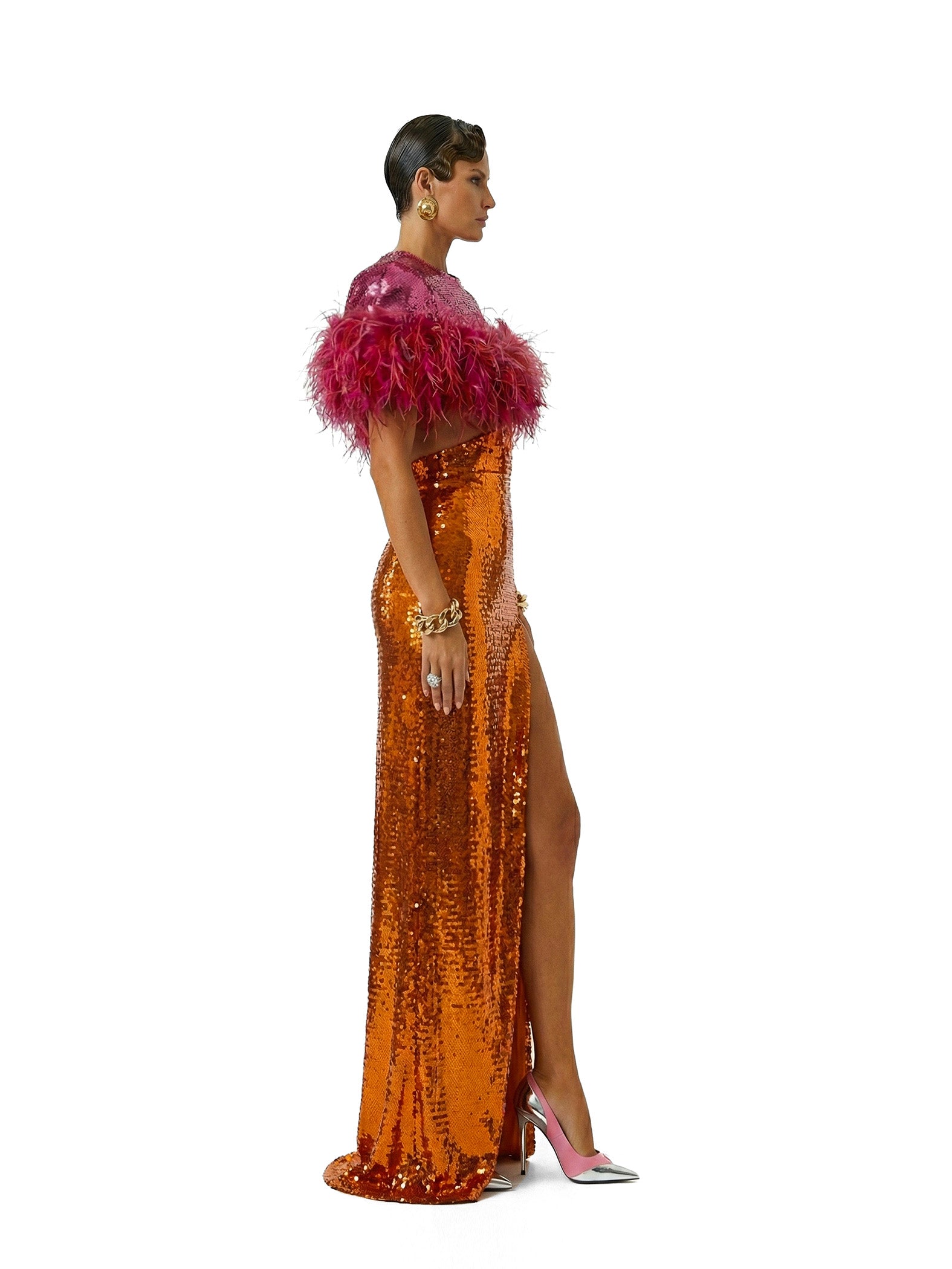 Sequin And Ostrich Feathers Shoulder Cover