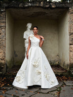 Viviana Raspberry 3D Floral One-Shoulder Ballgown