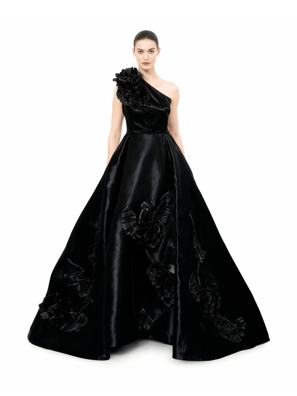 Viviana Raspberry 3D Floral One-Shoulder Ballgown